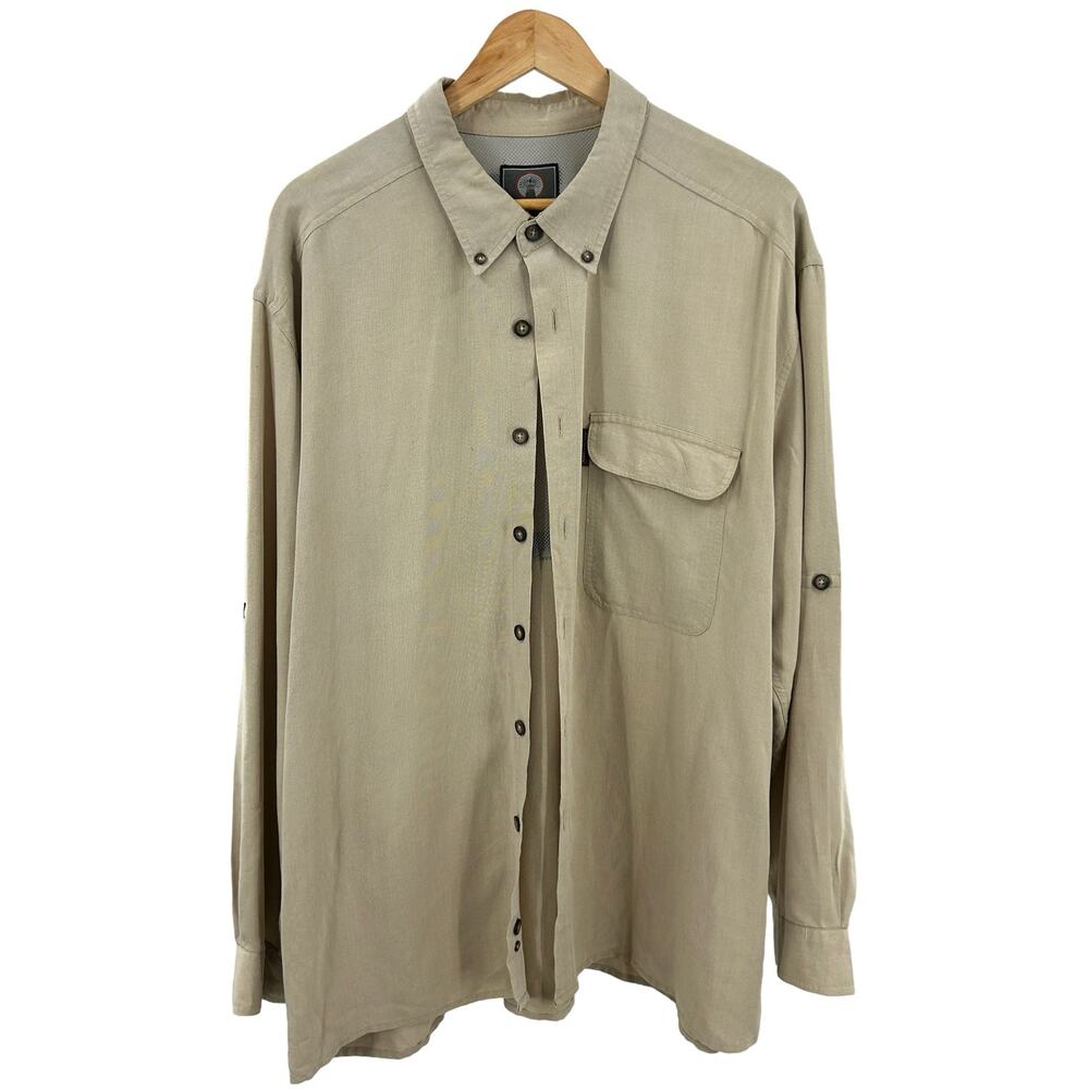 Weatherproof Button‎ Up Shirt XXL Vented Outdoor Fishing Roll Tab Sleeve Beige
